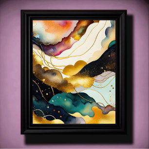 Affiche Aquarelle Abstraite peinture biologique Or 4:5