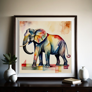 Affiche Aquarelle Abstraite Peinture de l'éléphant 1:1
