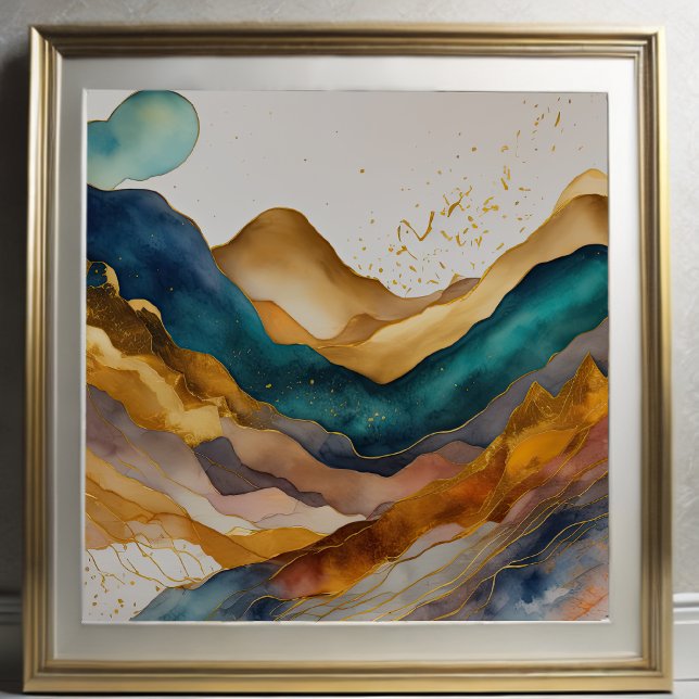 Affiche Aquarelle Abstraite peinture de paysage or 1:1 (Créateur téléchargé)
