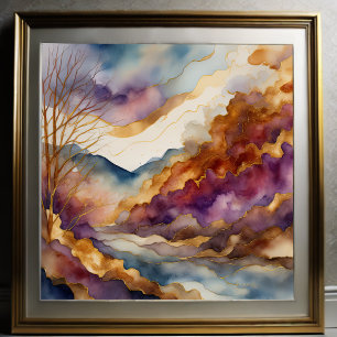 Affiche Aquarelle Abstraite peinture de paysage or 1:1