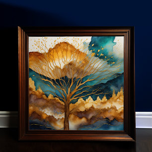 Affiche Aquarelle Abstraite peinture de paysage or 1:1