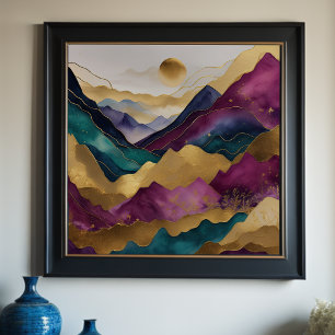 Affiche Aquarelle Abstraite peinture de paysage or 1:1