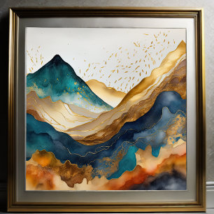 Affiche Aquarelle Abstraite peinture de paysage or 1:1