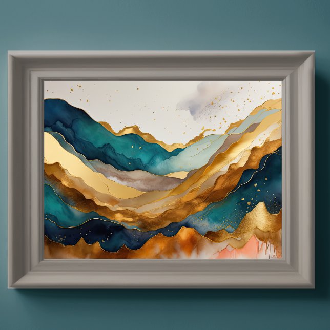 Affiche Aquarelle Abstraite peinture de paysage or 4:3 (Créateur téléchargé)