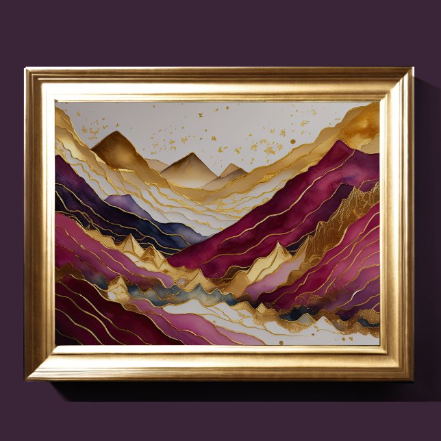 Affiche Aquarelle Abstraite peinture de paysage or 4:3 (Créateur téléchargé)