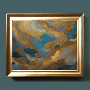 Affiche Aquarelle Abstraite peinture de paysage or 4:3