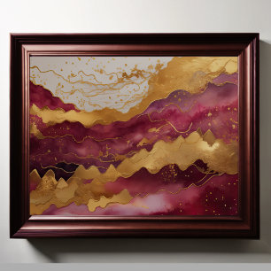 Affiche Aquarelle Abstraite peinture de paysage Or 5:4