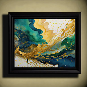Affiche Aquarelle Abstraite peinture de paysage Or 5:4
