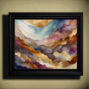 Affiche Aquarelle Abstraite peinture de paysage Or 5:4