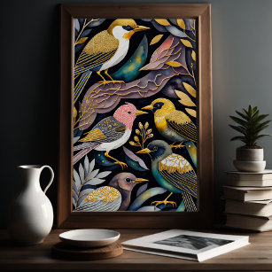 Affiche Aquarelle Abstraite Peinture des oiseaux 2:3