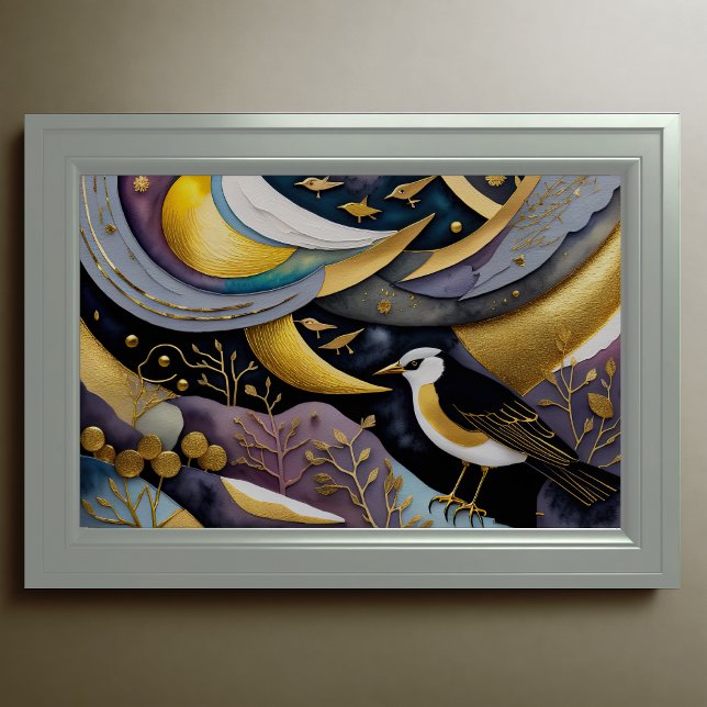 Affiche Aquarelle Abstraite Peinture des oiseaux 3:2 (Créateur téléchargé)