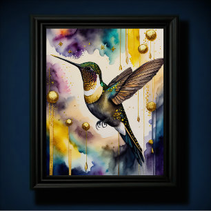 Affiche Aquarelle Abstraite Peinture d'un colibri 5:4