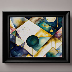 Affiche Aquarelle Abstraite peinture géométrique Or 4:3