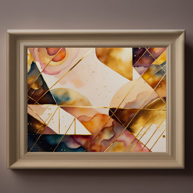 Affiche Aquarelle Abstraite peinture géométrique Or 4:3 (Créateur téléchargé)