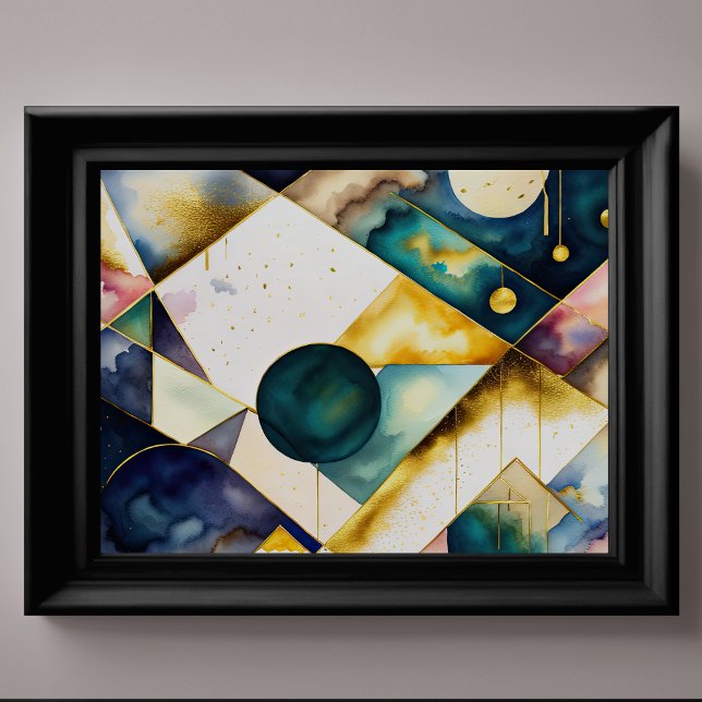 Affiche Aquarelle Abstraite peinture géométrique Or 4:3 (Créateur téléchargé)