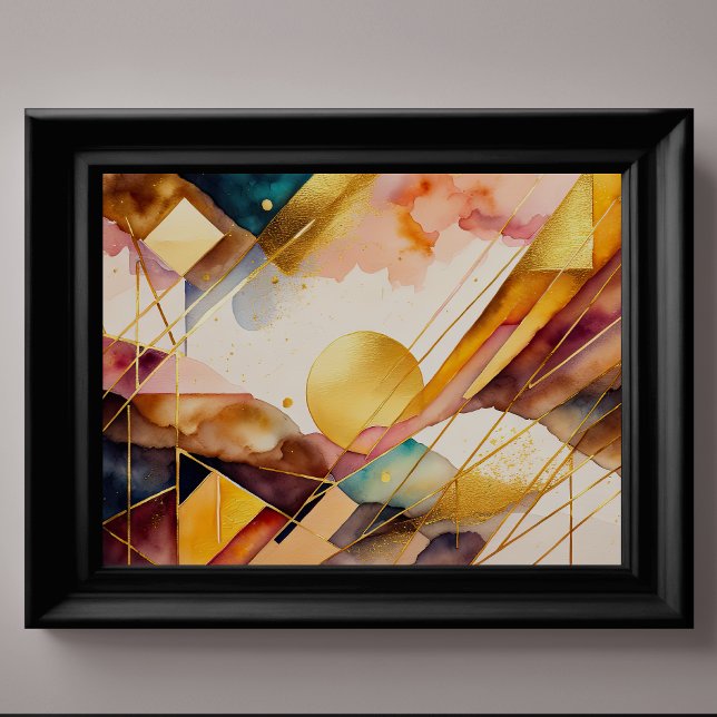 Affiche Aquarelle Abstraite peinture géométrique Or 4:3 (Créateur téléchargé)