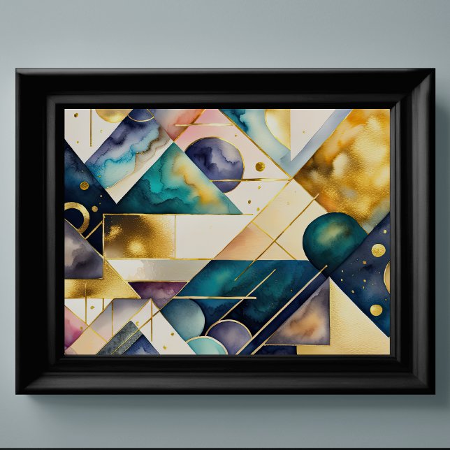 Affiche Aquarelle Abstraite peinture géométrique Or 4:3 (Créateur téléchargé)