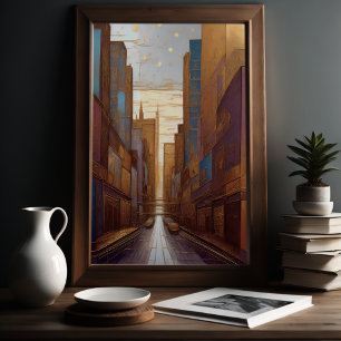 Affiche Aquarelle Abstraite Peinture Gold Cityscape 3:2