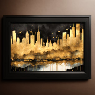 Affiche Aquarelle Abstraite Peinture Gold Cityscape 3:2
