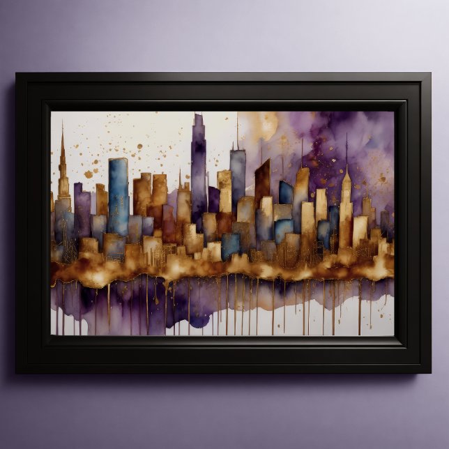 Affiche Aquarelle Abstraite Peinture Gold Cityscape 3:2 (Créateur téléchargé)