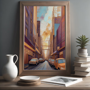 Affiche Aquarelle Abstraite Peinture Gold Cityscape 3:2