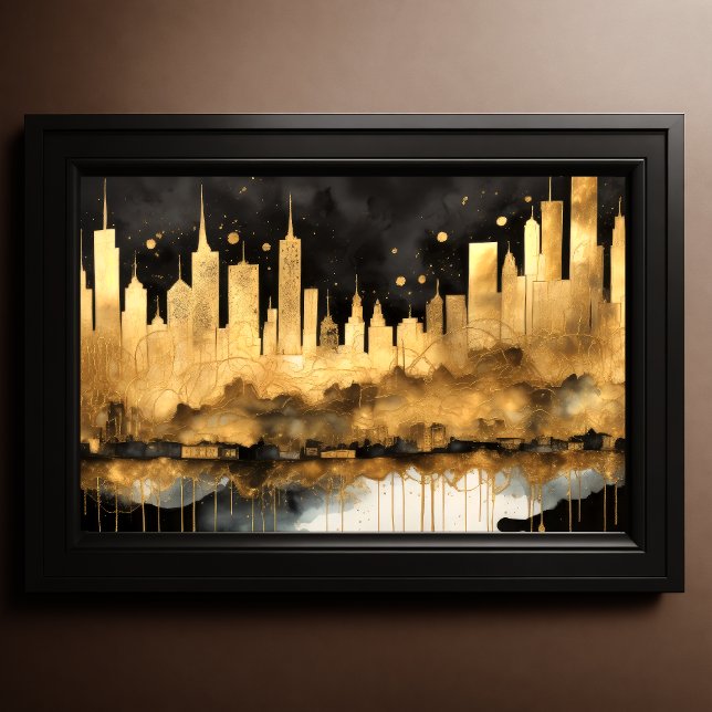 Affiche Aquarelle Abstraite Peinture Gold Cityscape 3:2 (Créateur téléchargé)