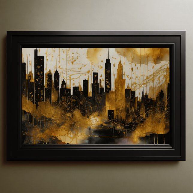 Affiche Aquarelle Abstraite Peinture Gold Cityscape 3:2 (Créateur téléchargé)
