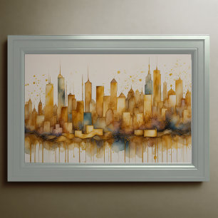 Affiche Aquarelle Abstraite Peinture Gold Cityscape 3:2