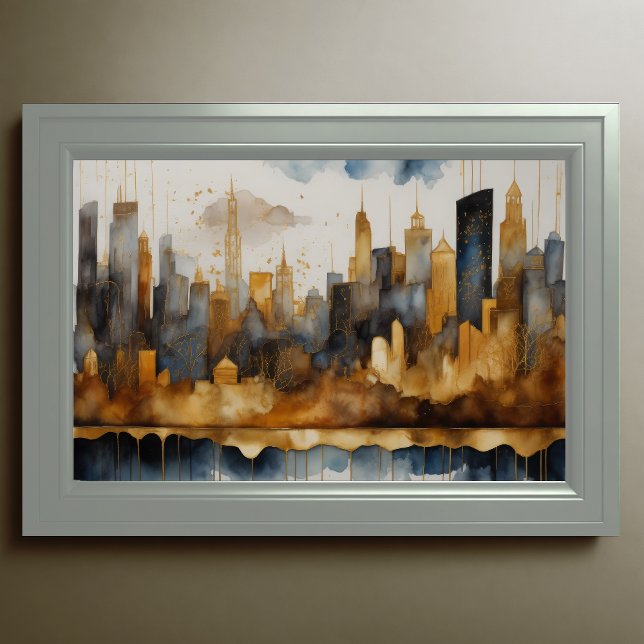 Affiche Aquarelle Abstraite Peinture Gold Cityscape 3:2 (Créateur téléchargé)