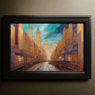 Affiche Aquarelle Abstraite Peinture Gold Cityscape 3:2