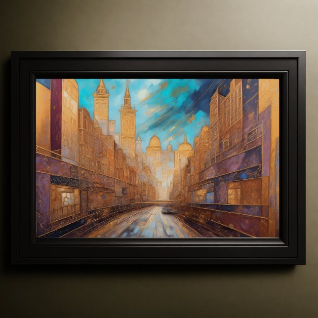 Affiche Aquarelle Abstraite Peinture Gold Cityscape 3:2 (Créateur téléchargé)