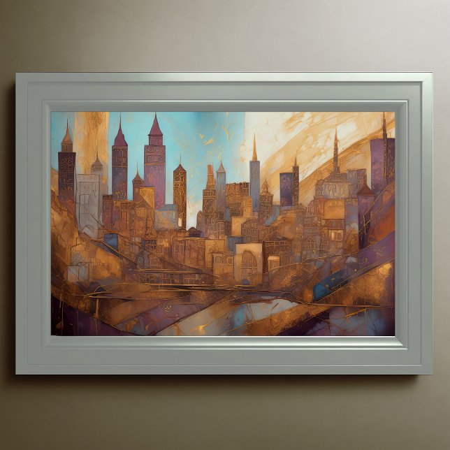 Affiche Aquarelle Abstraite Peinture Gold Cityscape 3:2 (Créateur téléchargé)