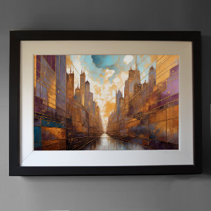 Affiche Aquarelle Abstraite Peinture Gold Cityscape 3:2