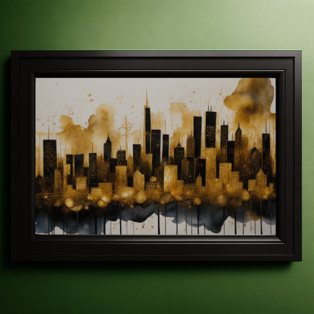 Affiche Aquarelle Abstraite Peinture Gold Cityscape 3:2 (Créateur téléchargé)
