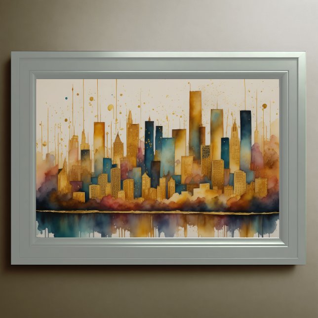 Affiche Aquarelle Abstraite Peinture Gold Cityscape 3:2 (Créateur téléchargé)