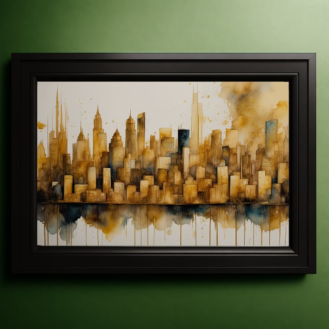 Affiche Aquarelle Abstraite Peinture Gold Cityscape 3:2 (Créateur téléchargé)