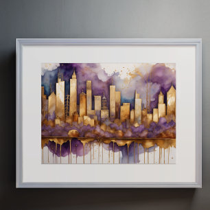 Affiche Aquarelle Abstraite Peinture Gold Cityscape 4:3