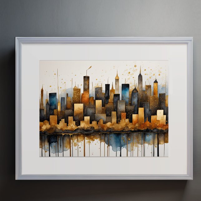 Affiche Aquarelle Abstraite Peinture Gold Cityscape 4:3 (Créateur téléchargé)