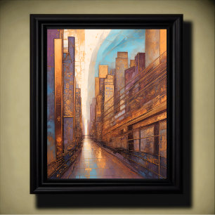 Affiche Aquarelle Abstraite Peinture Gold Cityscape 4:5