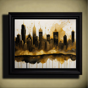Affiche Aquarelle Abstraite Peinture Gold Cityscape 5:4