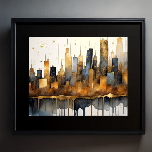 Affiche Aquarelle Abstraite Peinture Gold Cityscape 5:4