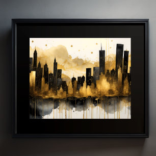 Affiche Aquarelle Abstraite Peinture Gold Cityscape 5:4