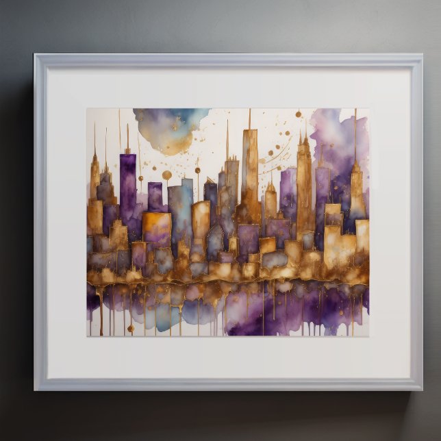 Affiche Aquarelle Abstraite Peinture Gold Cityscape 5:4 (Créateur téléchargé)