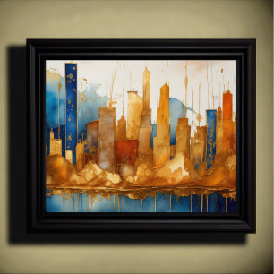Affiche Aquarelle Abstraite Peinture Gold Cityscape 5:4