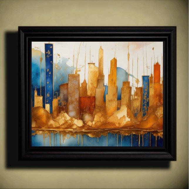 Affiche Aquarelle Abstraite Peinture Gold Cityscape 5:4 (Créateur téléchargé)