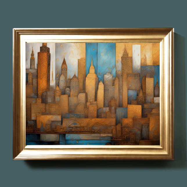Affiche Aquarelle Abstraite Peinture Gold Cityscape 5:4 (Créateur téléchargé)