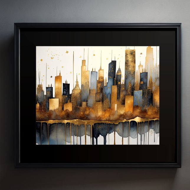 Affiche Aquarelle Abstraite Peinture Gold Cityscape 5:4 (Créateur téléchargé)