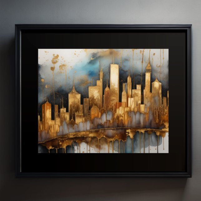 Affiche Aquarelle Abstraite Peinture Gold Cityscape 5:4 (Créateur téléchargé)