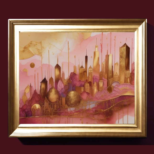 Affiche Aquarelle Abstraite Peinture Gold Cityscape 5:4 (Créateur téléchargé)