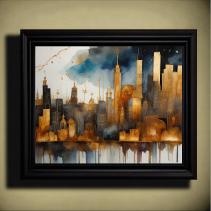 Affiche Aquarelle Abstraite Peinture Gold Cityscape 5:4